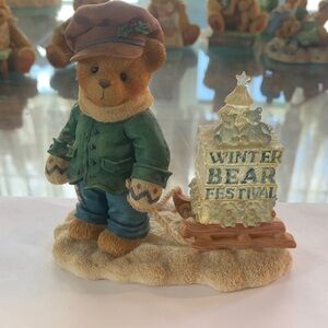Cherished Teddies Bear with Green Jacket and Brown Hat